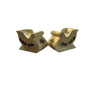 Formalities Baum Bros Salt Pepper Shakers Holly Christmas Sleigh Porcelain NWOT